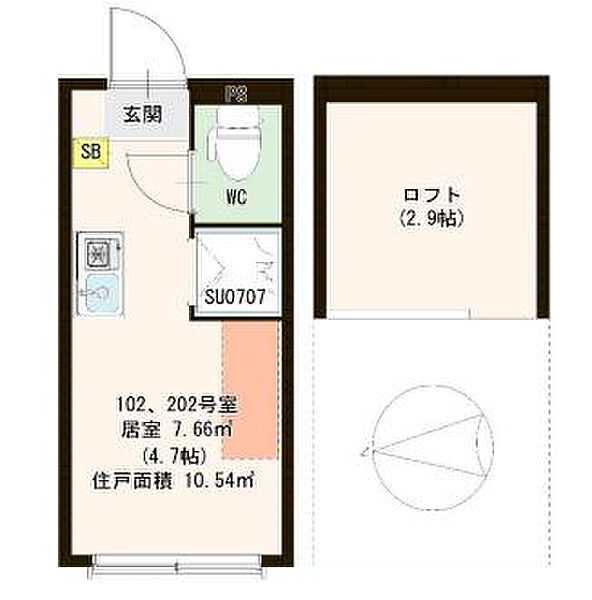 クレシア下高井戸 202｜東京都杉並区下高井戸1丁目(賃貸アパート1R・2階・10.54㎡)の写真 その3