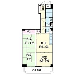 ローズハイツ香里園 3DKの間取図画像