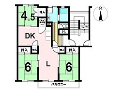 三日月住宅2号棟 3LDKの間取図画像