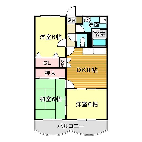 山口県下関市武久町1丁目(賃貸マンション3DK・3階・58.59㎡)の写真 その2