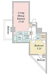 東京メトロ東西線 茅場町駅 徒歩4分の賃貸マンション 11階1LDKの間取り