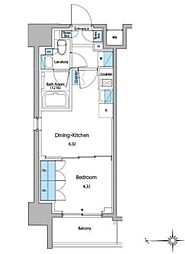 都営大江戸線 門前仲町駅 徒歩5分の賃貸マンション 2階1DKの間取り