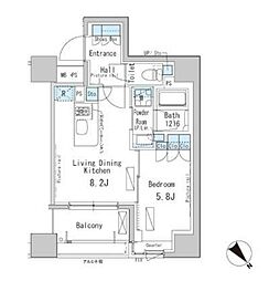 東京メトロ日比谷線 八丁堀駅 徒歩9分の賃貸マンション 5階1LDKの間取り
