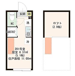 JR総武線 平井駅 徒歩8分の賃貸アパート 2階ワンルームの間取り