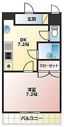 プリーザント野崎 1Kの間取図画像