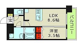 プレサンス京橋GREEN YARDアルミラ 1LDKの間取図画像