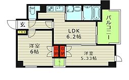 ビバーチェ片町 7階2LDKの間取り