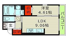 プルミエール蒲生 1階1LDKの間取り