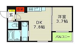Zcourt京橋 1階1LDKの間取り