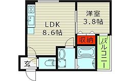 サフィールロジェ大阪城公園 1LDKの間取図画像