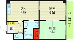 M'プラザ城東参番館 2DKの間取図画像