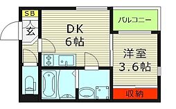 ハーモニーテラス大今里 1LDKの間取図画像