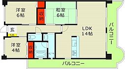 アビタ山本放出西 3LDKの間取図画像