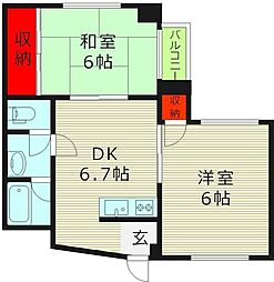 高殿ハイム 2DKの間取図画像