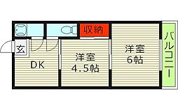 コーポ三原 2DKの間取図画像