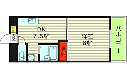 鶴見緑地ハイツ2番館 1DKの間取図画像