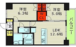 グランドレッセ今里 2LDKの間取図画像