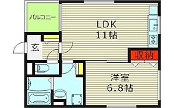 クリエオーレ諸口1 1LDKの間取図画像