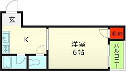 リバティー都島 1Kの間取図画像
