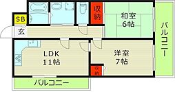 シティガーデン鶴見 2LDKの間取図画像