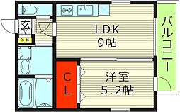 S Apt.蒲生四丁目 1LDKの間取図画像