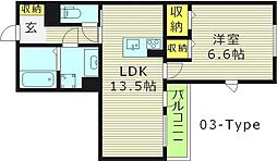 キャトルセゾン 1LDKの間取図画像
