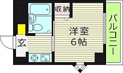 チアモ黒田 1Kの間取図画像