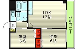 鶴見緑地道端マンション 2LDKの間取図画像