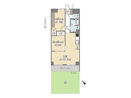 【間取り図】Plan:2LDK+専用庭|専有面積:51.58m2(15.6坪)