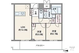 ローレルタワーサンクタス梅田 2LDKの間取図画像