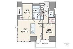 大阪市北区中津1丁目マンション 2LDKの間取図画像