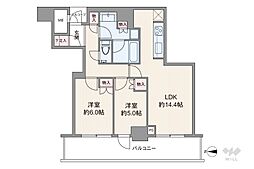 プレミストタワー大阪新町ローレルコート 2LDKの間取図画像