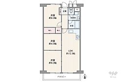 上本町第2ガーデンハイツ 3LDKの間取図画像