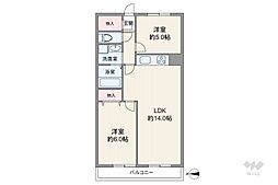 日商岩井中津マンション 2LDKの間取図画像