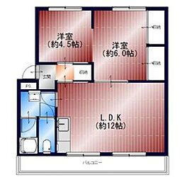 新北野コーポB棟 2LDKの間取図画像