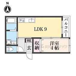 リヴェール長尾 2階1LDKの間取り
