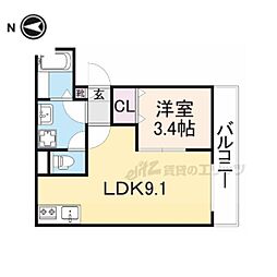 ジーメゾン池田旭町 2階1LDKの間取り