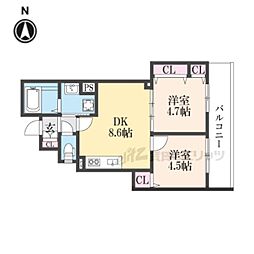 ラモーナ清瀧 3階2LDKの間取り