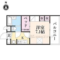 レオパレスセジュール新保 2階1Kの間取り