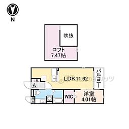 JR片町線(学研都市線) 鴻池新田駅 徒歩9分の賃貸アパート 2階1LDKの間取り