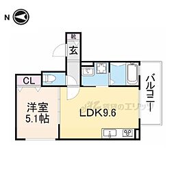 クリエオーレ萱島東 1階1LDKの間取り