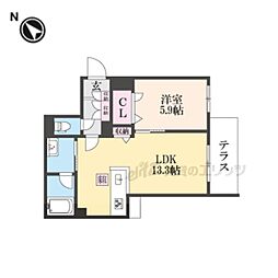 サンヴィアンテ長尾II 1階1LDKの間取り