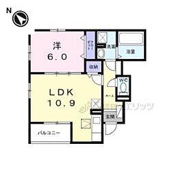 京阪本線 枚方市駅 徒歩24分の賃貸アパート 1階1LDKの間取り