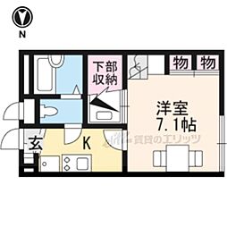 近鉄奈良線 額田駅 徒歩4分の賃貸アパート 1階1Kの間取り