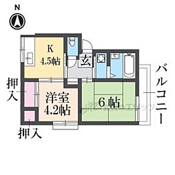 ワールドライフ中田1 2Kの間取図画像