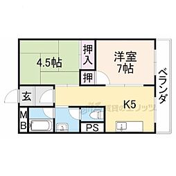 グロース寝屋川1 2DKの間取図画像