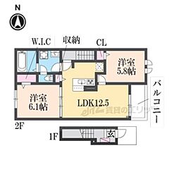 ドリームＸ 2階2LDKの間取り