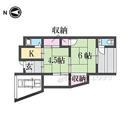 近鉄大阪線 築山駅 徒歩8分の賃貸一戸建て 1階2Kの間取り