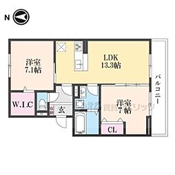 リシェエンファント 3階2LDKの間取り