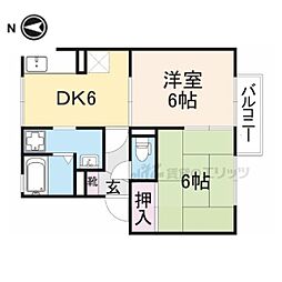 近鉄橿原線 近鉄郡山駅 徒歩2分の賃貸アパート 2階2DKの間取り
